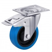 Wheel on elastic rubber and polyamide in swivel bracket with pad and brakee 2931080 BK