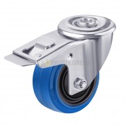 Wheel on elastic rubber and polyamide in swivel bracket with bolt hole and brakee 2991080 BK