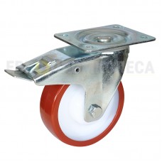 Polyurethane wheel in swivel bracket with pad and brake 4231150BC