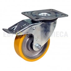 Polyurethane wheel in swivel bracket with pad and brake 5030100 BЕ-1