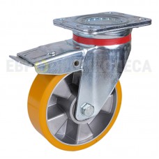 wheel made of polyurethane in a swivel bracket of the "hard" series with pad and brake 5034200 ShKU