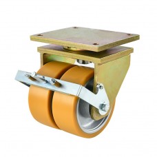 Подвійне колесо з поліуретану у поворотному екстра-посиленому кронштейні "Super-hard" з майданчиком і гальмом 5135150x2 ККП