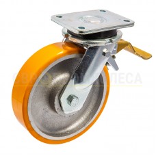 Колесо з поліуретану у поворотному надпосиленому кронштейні "Super Hard" з майданчиком і гальмом 5135200 ККП