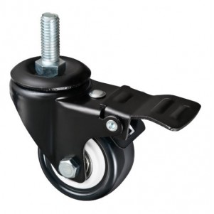 Wheel in swivel bracket with pin and brake