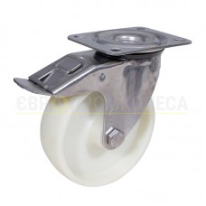 Колесо з термостійкого поліаміду у матовому нерж. поворотному кронштейні з майданчиком і гальмом 7330H100 ВН