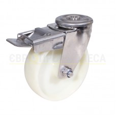 Колесо з термостійкого поліаміду у нерж. глянцевому поворотному кронштейні з отвором і гальмом 7390Н100 АВН