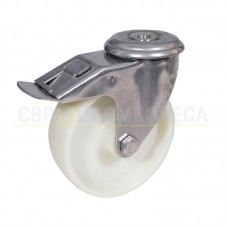Колесо з термостійкого поліаміду у матовому нерж. поворотному кронштейні з отвором і гальмом 7390Н100 ВН