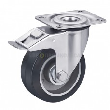 Wheel on elastic rubber in swivel bracket with pad and brake 2030080 BE