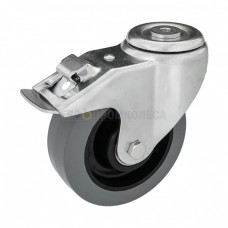 Wheel on elastic rubber and polyamide in swivel bracket with bolt hole and brakee 2991200 BK