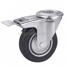 Wheel on a black rubber in swivel bracket with bolt hole and brake 1091125 RK