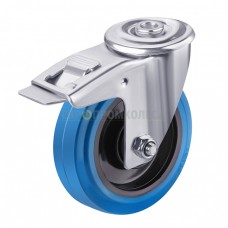Wheel on elastic rubber and polyamide in swivel bracket with bolt hole and brakee 2991125 BK