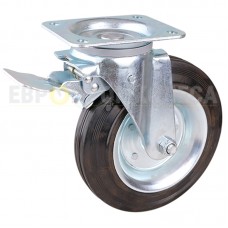 Wheel on a black rubber in swivel bracket with pad and brake 1030200 SHW (for solid waste tanks)