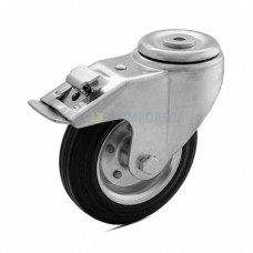 Wheel on a black rubber in swivel bracket with bolt hole and brake 1090125 RC
