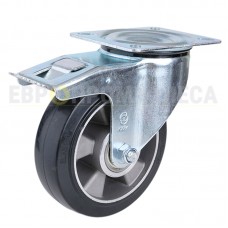 Wheel on elastic rubber in swivel bracket with pad and brake 2030200 BE