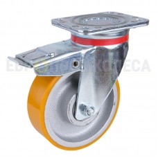 Polyurethane wheel in swivel duty bracket with pad and brake 5134160 BCU
