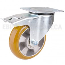 Polyurethane wheel in swivel medium duty bracket with pad and brake 5232200 BM